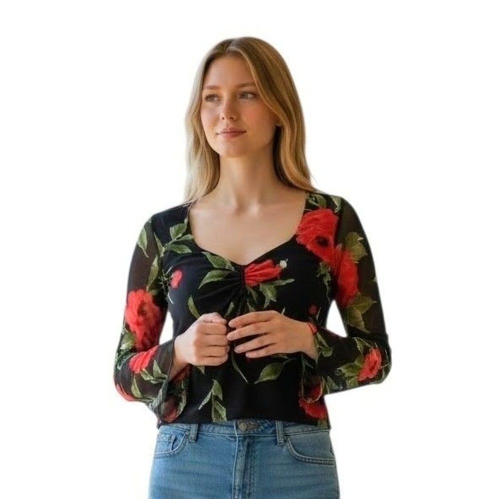 Y2k Rebellious Dreamer Mesh Babydoll Womens size XL Floral Sheer Whimsigoth Top